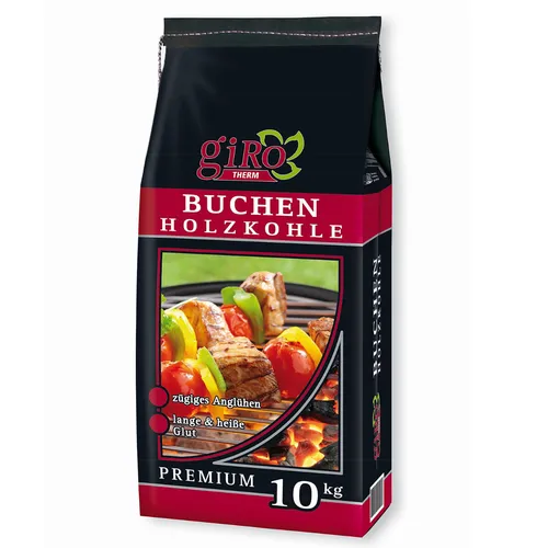giRo Buchengrillkohle 10 kg - Premium Holzkohle - Holzkohle aus reiner Buche für schnelles Anbrennverhalten und langanhaltende, gleichmäßige Glutbildung in Premiumqualität mit geringem Staubanteil.