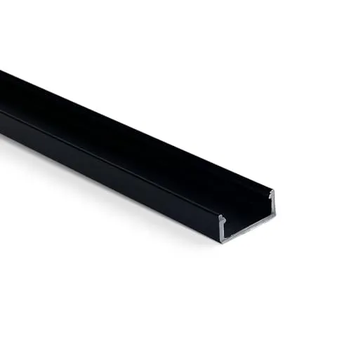 LED-Gigant – LED Profil Aluminium 2m schwarz | LED Streifen/Strips bis 13mm Breite | Alu Profil mit schwarzer Abdeckung (Cover schwarz) | PL1/A1 ALU Leiste für LED Stripes