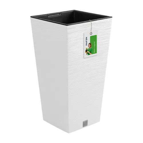 Weißer Pflanzkübel FURU mit Behälter, 39,5 x 39,5 x 75,5 cm - Garten-Zubehör, langlebig und robust mit 37 L Fassungsvermögen für gesunde Pflanzen.
