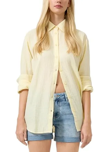 QS Musselin-Bluse mit Oversized Fit - Stylische Musselin-Bluse in leichter Baumwollqualität, ideal für den Alltag. Mit Hemdkragen, Rundhalsausschnitt und überschnittenen Schultern für einen lässigen Look.
