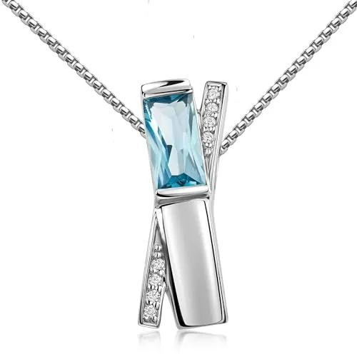 Materia Damen Kette Silber 925 mit Zirkonia Anhänger - Elegante Damenkette mit 1 Zirkonia in Blau und 8 in Weiß, aus 925 Sterling Silber, rhodiniert. Perfekt als Geschenk, geliefert in hochwertiger Schmuck-Schachtel.