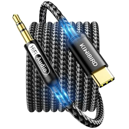 KiwiBird Aux Kabel USB C, Aux auf USB C, USBC auf 3,5 mm Klinke Audio Kabel HiFi DAC 1.2m, Kompatibel mit iPhone 16 15 Plus Pro Max Auto Galaxy S25 S24 Android Handy Kopfhörer Autoradio Lautsprecher