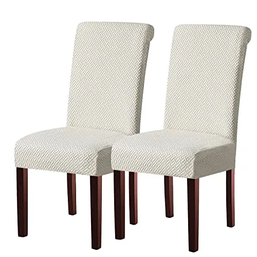 KELUINA Moderne Stuhlhussen 1er/2er/4er/6er Set, Stretch Stulhhussen Schwingstuhl Elastisch Abnehmbarer Waschbarer Universal Stuhlbezug für Hotel Bankett Hochzeit Party Deko (Cremeweiß,2 Stück)