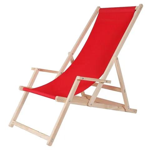 Mucola Gartenstuhl Strandliege - Klappbare Liegestuhl mit Armlehnen, Rot - Stühle für Garten und Balkon, klappbar und mit Sicherung gegen ungewolltes Zusammenklappen, belastbar bis 120 kg, ideal für entspannte Stunden im Freien.