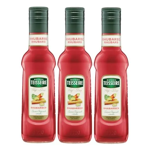 Mathieu Teisseire Getränke Sirup 250ml - Für Cocktails, Kaffee, Sorbets, Eis Smoothies uvm. mit und ohne Zucker zuckerfrei (3er Pack, Rhabarber)