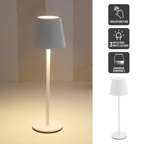 LED Tischleuchte 27cm weiß Touchfunktion 3 Weißtöne stufenlos dimmbar Akku