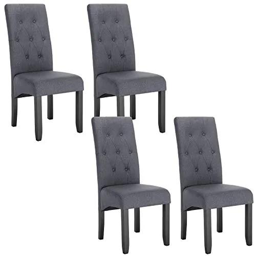 WOLTU 4X Esszimmerstühle Dunkelgrau - Esszimmerstühle aus robustem Kautschukholz mit atmungsaktivem Leinenbezug, ergonomischem Design und rutschfesten Bodenschonern für hohen Sitzkomfort und Schutz des Fußbodens.