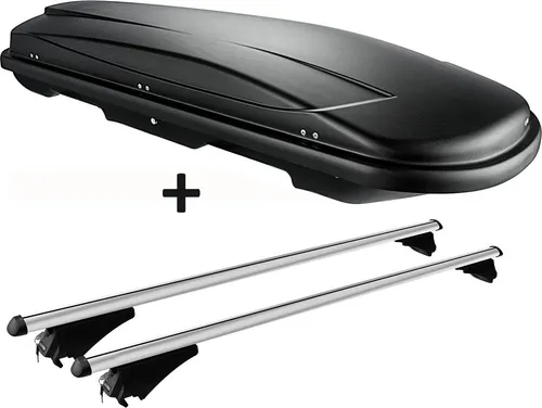 Dachbox schwarz VDP JUXT 400 - 400L Dachkoffer mit Relingträger für Ford Mondeo Kombi - Gepäckträger Set mit 400L Dachbox und Alu-Relingträger, ideal für Urlaubsreisen. Hohe Stabilität und einfach zu montieren, schafft Platz für Ihre Familie und Freunde.