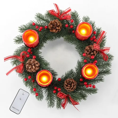 Adventskranz mit LED Echtwachskerzen - Festlicher Adventskranz mit LED Echtwachskerzen, idealer Weihnachtsschmuck für eine stimmungsvolle Atmosphäre. Perfekt für die Adventszeit!