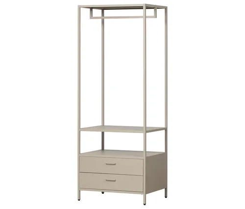 Ferris Offener Kleiderschrank 70 cm in Sandfarbe - Eleganter Kleiderschrank mit offener Kleiderstange und zwei geräumigen Schubladen für optimalen Stauraum. Ideal für Schlafzimmer oder begehbare Kleiderschränke. Stabil und einfach zu montieren.