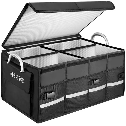 Monzana® Kofferraum Organizer 68L mit Isolierung - Kofferraumtaschen mit hochwertiger Isolierung und stabilen Alu-Griffen für sicheren Transport von Einkäufen und Sportartikeln. Faltbar und wasserdicht für vielseitige Nutzung.