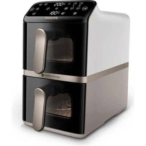 Philips Heißluftfritteuse NA462/80 4000 Series Stacked Dual Basket und 10L Kapazität (5+5L), 2750 W, RapidAir Technologie, Schwarz/Dunkelgrau, kupfer Griff