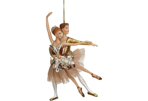 HD Collection Christbaumschmuck, Christbaumschmuck Keramik 14cm Ballettpaar mit Glitzer Figur Beige