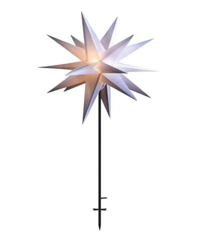ZICOM LED Dekostern Weihnachtsstern Stern mit 18 Zacken wetterfest, weiß 55cm mit Bodenständer für Weihnachten, Hochzeiten, Party, Dekoration, Geschenkidee, 230V 50Hz, LxBxH 55x55x120cm