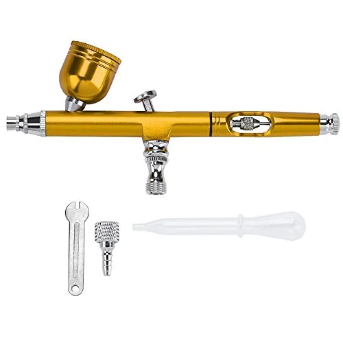 Schwerkraft Feed Airbrush Pistole, Schwerkraft Dual Action Airbrush Set, 0,3 mm Schwerkraft Airbrush Pistole Spritzpistole Kunst Tattoo Farbe Nagel Kuchen Dekoration Werkzeuge(golden)