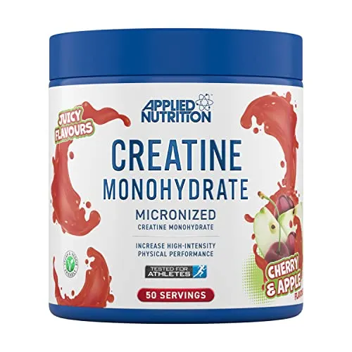 Applied Nutrition Creatin Monohydrat Pulver – Pro Dosis 5 g 100% Reines Mikronisiertes Kreatin Monohydrat Pulver (250g (Pack of 1), Cherry & Apple)