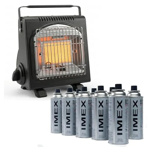 IMEX Gasheizung 1,7 kW mit ODS & Kippschutz – inkl. 8 Gaskartuschen