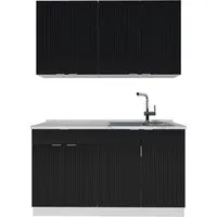 Vicco Fame-Line Singleküche 140 cm Schwarz gestreift/Weiß von Vicco