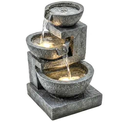 3-stufiger Gartenbrunnen mit LED-Beleuchtung und Pumpe