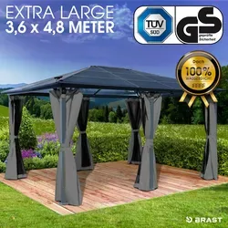 Alu-Pavillon PREMIUM 3,6x4,8 m grau