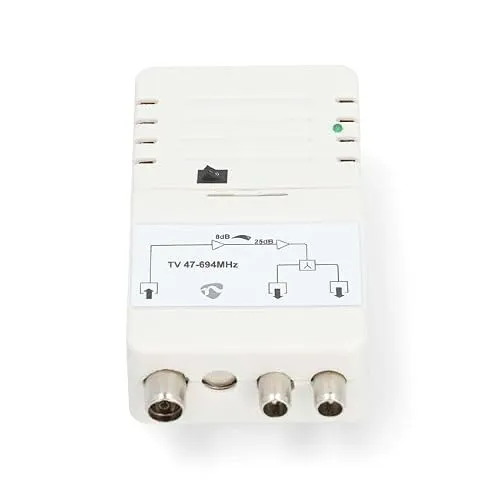 NEDIS CATV-Verstärker | Verstärkung dBi (bei Antennenkabel): 25 dB | 47-694 MHz | Anzahl der Ausgänge: 2 | Verstärkungsregelung | Weiss