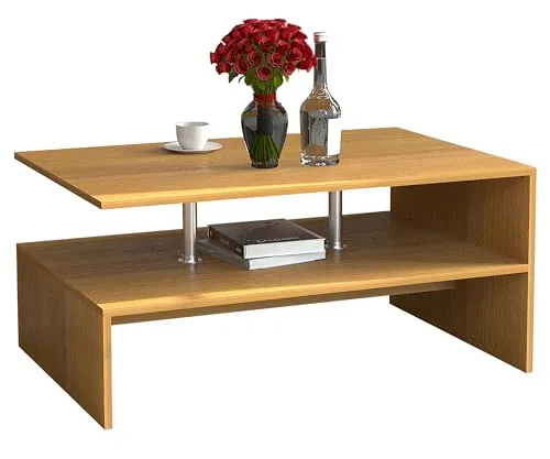 VCM Holz Couchtisch Maliso L - Beistelltisch fürs Wohnzimmer mit viel Staufläche, praktischer Ablage und stilvollem Holzdesign. Maße: H. 42 x B. 90 x T. 60 cm, ideal für jedes Wohnzimmer.