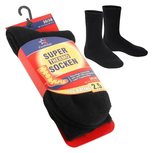 Footstar Damen und Herren Feet Heater Thermo Socken (1 Paar) Extra warme Winter Socken - Schwarz 35-38