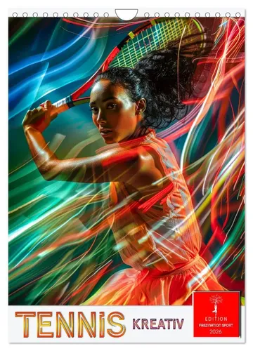 CALVENDO Wandkalender Tennis kreativ 2026 - Wandkalender für Tennisliebhaber mit 12 einzigartigen KI-Bildern, die die Eleganz und Kraft des Spiels in lebendigen Farben zeigen. Hergestellt aus FSC-zertifiziertem Papier in Deutschland, umweltfreundlich und nachhaltig.