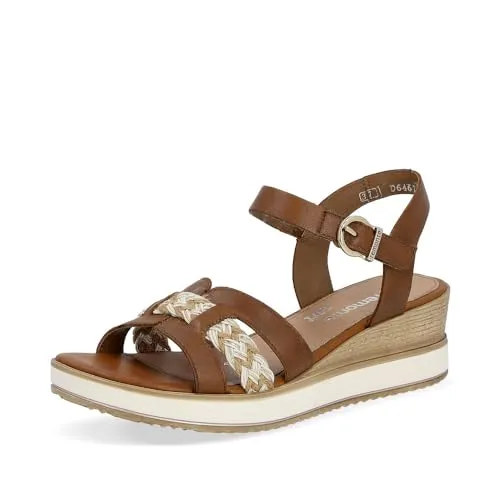Remonte Damen Keilsandalen D6461 – Bequeme Wedge-Heel Sandalen für den Sommer - Wanderschuhe mit 4.5 cm Keilabsatz, aus hochwertigem Glattleder, ideal für Freizeit und Strand, bieten perfekten Komfort und Stil.