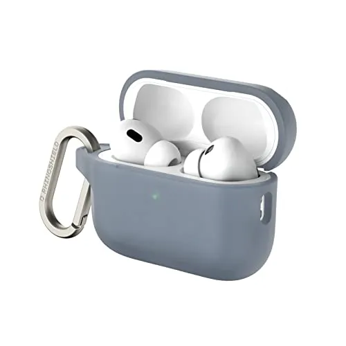 RHINOSHIELD AirPods Case mit Karabiner kompatibel mit Apple [AirPods Pro 2] | Fallschutz in Militärqualität, Kratzfest, kabelloses Aufladen - [Silbergrau, Standard Set]