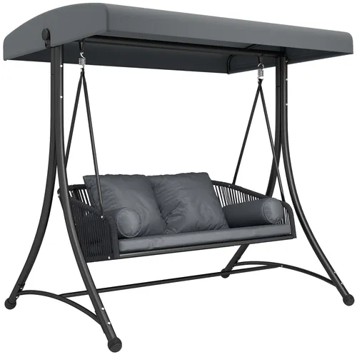 Hollywoodschaukel Rattan 2-Sitzer mit verstellbarem Sonnendach - Moderne Rattan-Schaukel für den Außenbereich, inklusive bequemer Kissen. Genießen Sie entspannte Stunden im Garten unter dem verstellbaren Sonnenschutz.