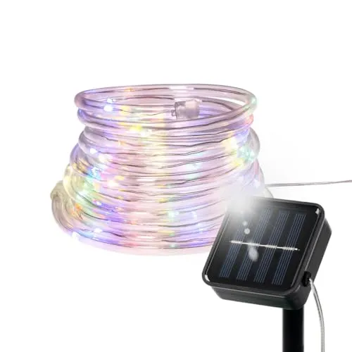 IC Gardenworld Solar Lichterschlauch mit 50 bunten LED, ca. 5 Meter, separates Solarpanel mit Erdspieß, optionale Blinkfunktion