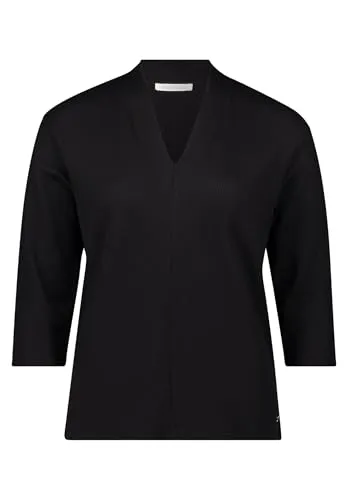 Betty & Co Damen Casual-Shirt mit V-Ausschnitt M, Schwarz - T-Shirts für Damen – Elegantes Shirt mit V-Ausschnitt und 3/4-Ärmeln, ideal für festliche Anlässe und Alltag, pflegeleichter Materialmix für Komfort und Bewegungsfreiheit.