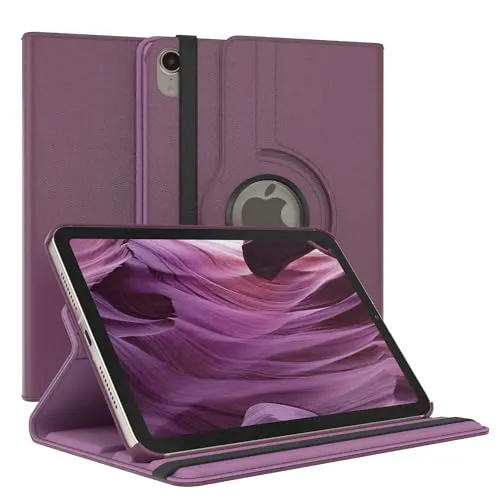 EAZY CASE - Tablet Hülle für iPad mini 6. Generation (2021) Schutzhülle 8.3 Zoll Smart Cover Tablet Case Rotationcase zum Aufstellen Klapphülle 360° drehbar mit Standfunktion Tasche Kunstleder Lila