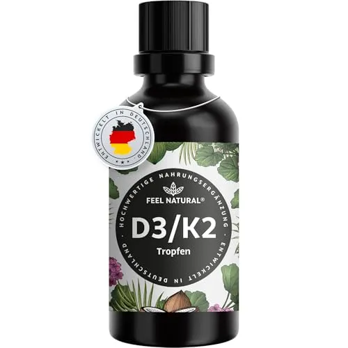Vitamin D3/K2 Tropfen - Hochdosiert mit K2VITAL® - Vitamin D Präparate | Unterstützt Knochen, Immunsystem und Zähne mit 1000IE Vitamin D3 pro Tropfen. Laborgeprüft, ohne Zusätze und in Deutschland produziert.