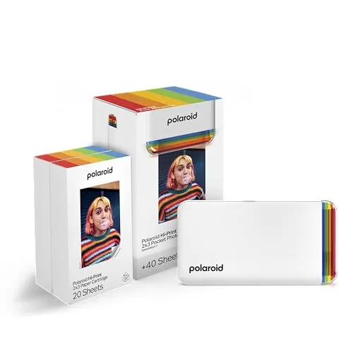 Polaroid Bundle Hi-Print+Paper - 2nd Generation - Bluetooth-verbundener 2x3 Pocket Photo- und Dye-Sub-Drucker - Weiß