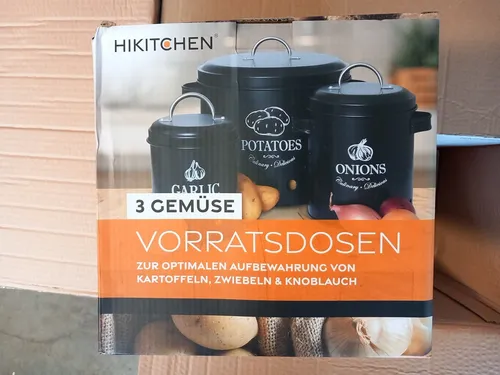 Vorratsbehälter 3er Set Vorratsdosen, Emaille Stahlblech Schwarz frisches Gemüse