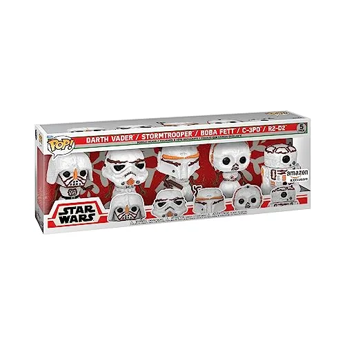 Funko Pop! Star Wars Holiday - 5er Set Darth Vader, Stormtrooper, Boba Fett, C-3PO, R2-D2 - Chibi Figuren, hochwertiges Vinyl-Set im exklusiven Design, ideal für Star Wars Fans und perfekte Geschenkidee für jeden Anlass.