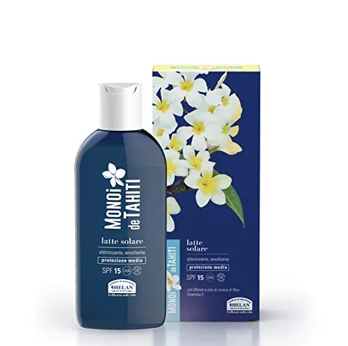 Helan, Monoi, De Tahiti, Sonnenmilch, Sonnencreme, LSF 15, Anti-Eytheme, wasserfest, feuchtigkeitsspendende Gesichtscreme mit Sonnenschutz gegen Sonnenschäden, 200 ml