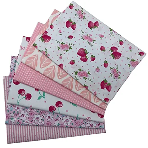 Produktbild Jukway 6 Stück Baumwollstoff Meterware 50 x 50 cm Patchwork Stoffe zum Nähen Quilten DIY Dekoration Basteln Handwerken, Reine Baumwolle Stoff Bedruckte Mustern Stoffpakete (Rosa)