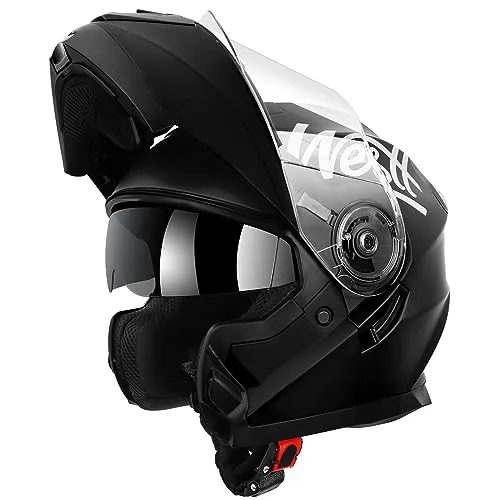 Westt Klapphelm Motorradhelm Integralhelm mit Sonnenlende und Visier, ECE-R 22.06 Motocross Helm Mopedhelm für Damen und Herren, Mattschwarz / Mattgrau/ Weiß, in Größe S-XL