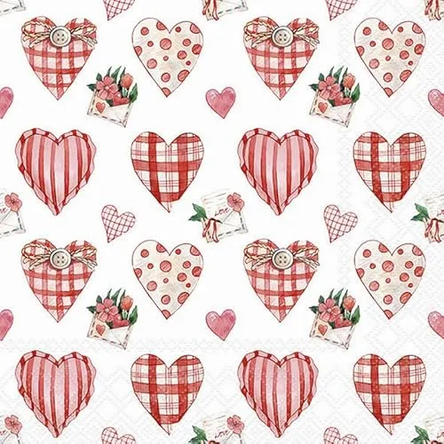 Servietten Liebe Dekorierte Herzen rot als Tischdeko. Papierservietten mit Motiv. Auch für Decoupage und Serviettentechnik 33x33cm 20