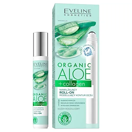 Eveline Cosmetics Organic Aloe+Collagen Augencreme - Feuchtigkeitsspendende & Anti-Aging Formel mit Aloe Vera, Kollagen & Koffein, 48-Stunden-Feuchtigkeit, Vegane & Natürliche Inhaltsstoffe, 30ml