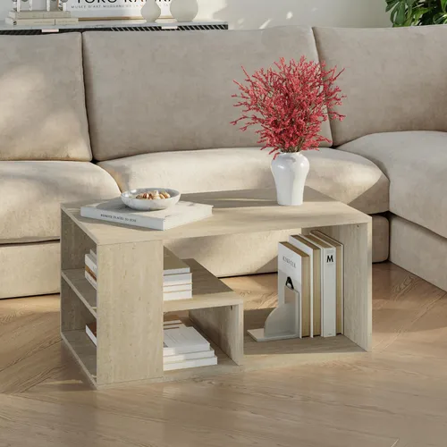[en.casa] Couchtisch Antaa – Eleganter Wohnzimmertisch mit Stauraum - Eleganter Couchtisch mit stilvollem Travertin-Design und zwei praktischen Ablageflächen. Ideal für ein modernes Wohnambiente und schnelle Montage.