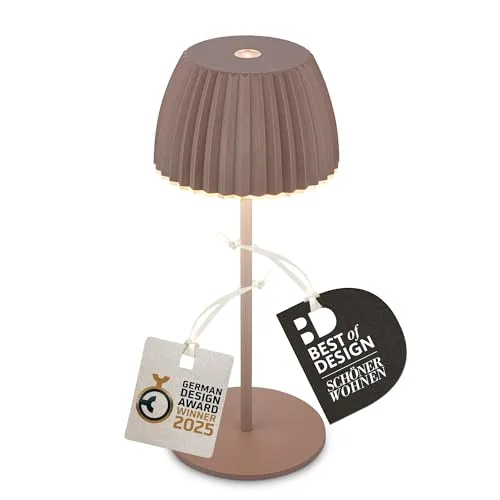 BRILONER Riffle Mini LED Tischlampe - Kabellos und IP44 - Tischlampe für draußen mit Touchdimmer und 24 Std. Akkulaufzeit. Ideal für stilvolle Akzente drinnen und draußen, ausgezeichnet mit dem German Design Award 2025.