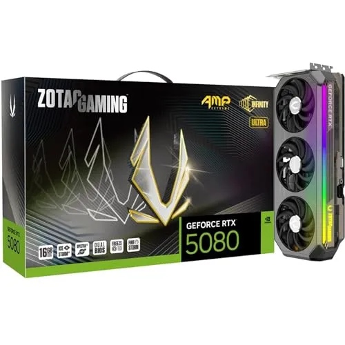 ZOTAC GAMING GeForce RTX 5080 AMP Extreme INFINITY ULTRA - Grafikkarten mit ultraschneller Leistung und innovativer Kühlung für beeindruckendes Gaming-Erlebnis.