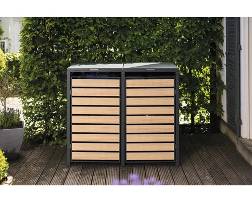 Westmann Metall Mülltonnenbox für 2 Mülltonnen, 240 l, anthrazit - Mülltonnenboxen - Elegante Verkleidung für 2 Mülltonnen, schützt vor Wind und Wetter und sorgt für einen aufgeräumten Außenbereich.