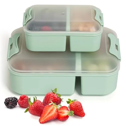 Hausfelder Brotdose mit Fächern 2er Set - Brotdosen mit Trennfächern für Kinder & Erwachsene, Lunchbox klein & groß, BPA-frei (Mintgrün)