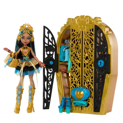 Monster High Skulltimate Secrets - Cleo De Nile Puppen-Set mit Kleiderschrank und über 19 Überraschungen für aufregenden Auspack-Spaß und kreative Modewechsel
