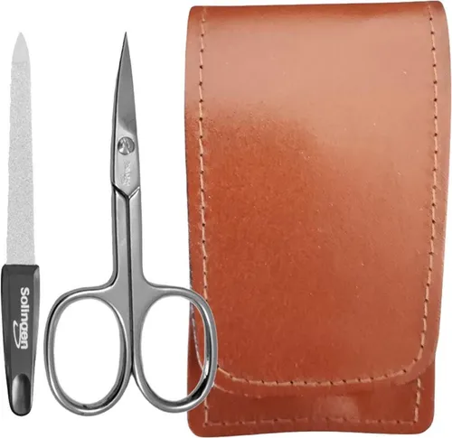 EloModa Nagelschere Solingen* Maniküre-Set mit Nagelschere & Feile – Echtleder-Etui Made, (2-tlg), gebogener Schnittfläche